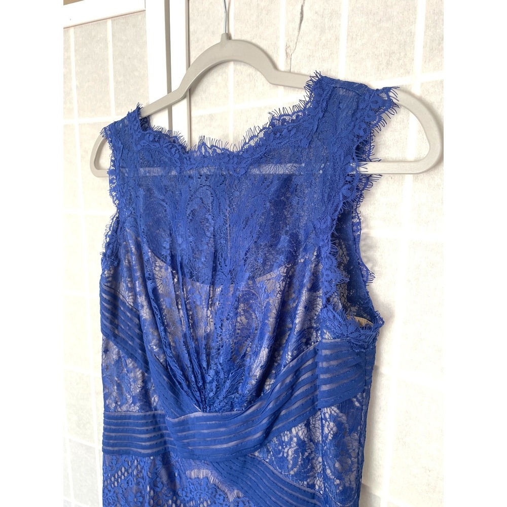 Tadashi Shoji Chantilly Lace Dress 10P Blue MOB MOG Elegant Wedding Guest Formal - Picture 4 of 9